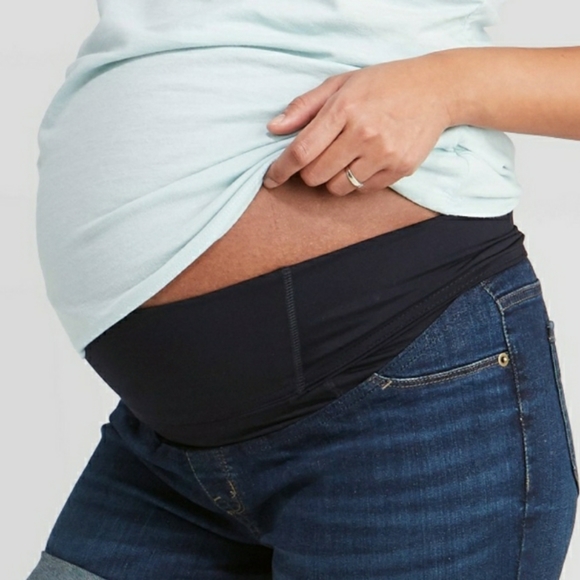 Size 16 NWT 1 Pair of Maternity Midi Shorts Medium Blue Denim Crossover Panel - Picture 7 of 11